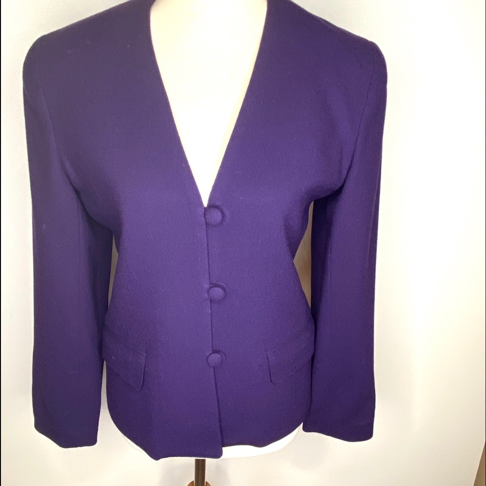 Vintage Brooks Brothers Purple Wool Fitted Blazer w/ Shoulder Pads Sz 4